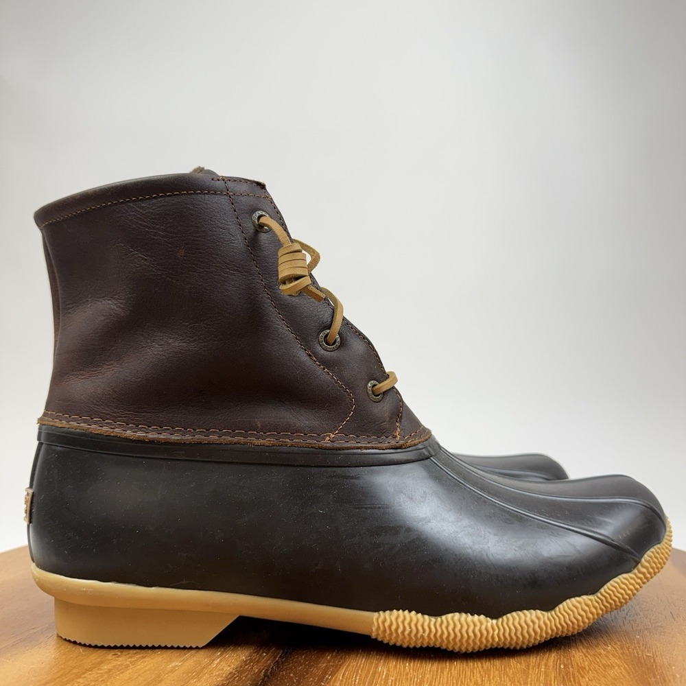 New NWOB Womens Sperry Saltwater Brown Leather Waterproof Duck Boots Size 12 M